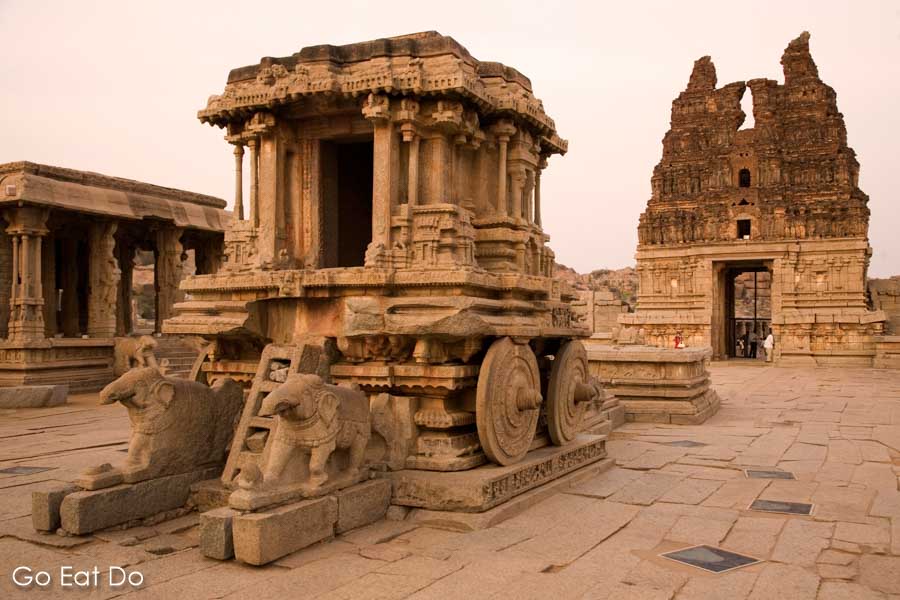 Stone chariot at the Vittala (Vitthala) Temple in Hampi, one of the places visited during a tour of southern India on the Golden Chariot