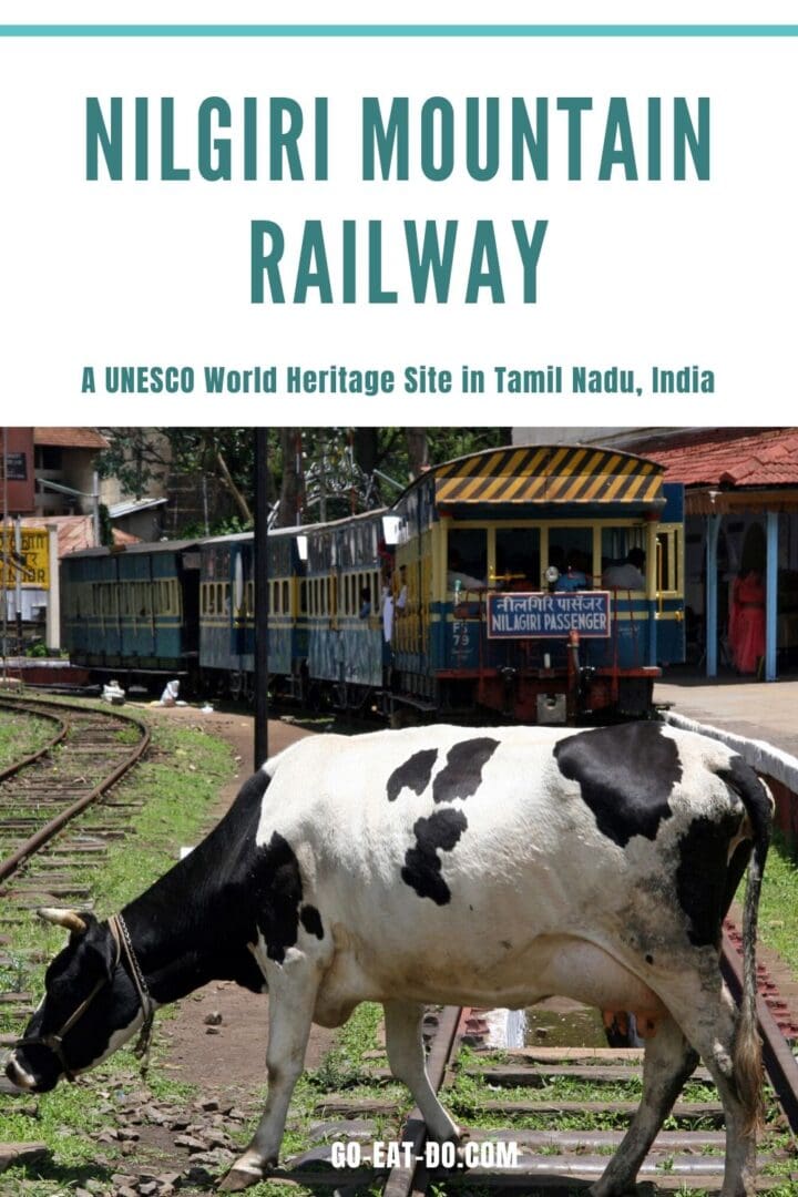 Pinterest pin for Go Eat Do's blog post about the Nilgiri Mountain Railway, a UNESCO World Heritage Site in Tamil Nadu, India