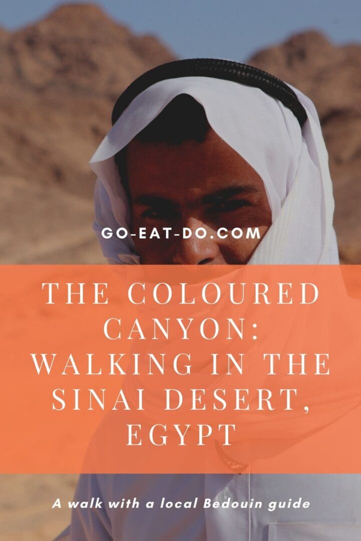 Pinterest pin for Go Eat Do's blog post about the Coloured Canyon and walking in the Sinai Desert in Egypt