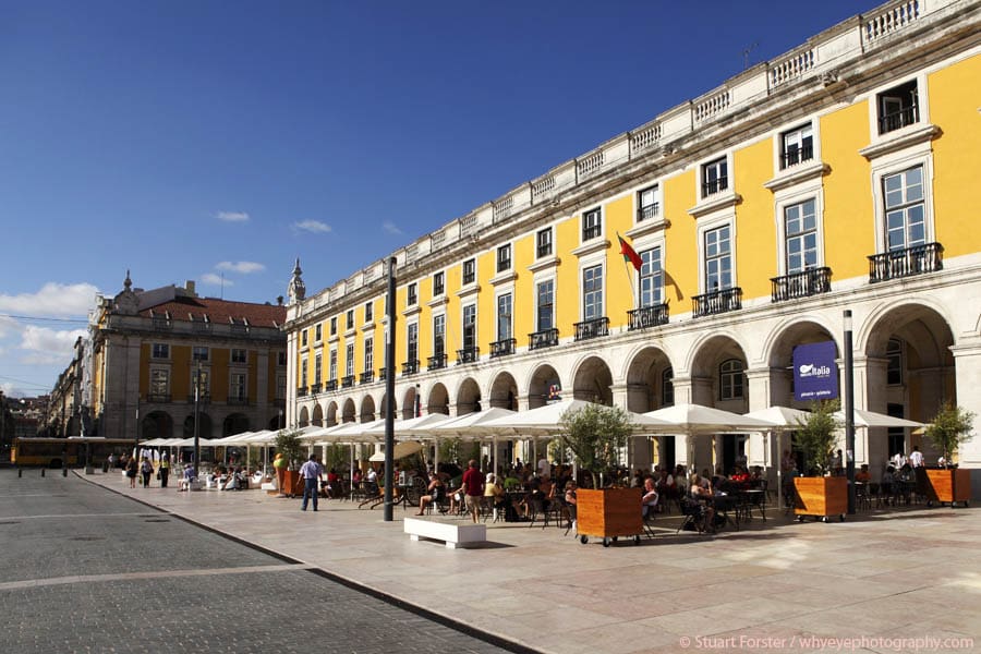 Seating outside of Portugal's Beer Museum at the Terreiro do Paco on the Praca do Comercio in Lisbon, Portugal