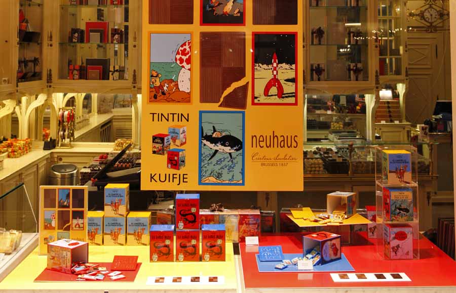 Shop window of Neuhaus chocolate store in the Galeries Saint-Hubert, Brussels, Belgium