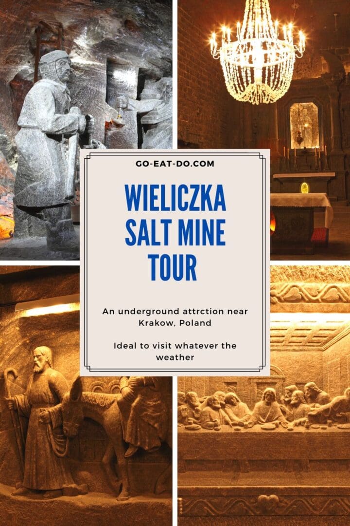 Pinterest pin for the Go Eat Do's blog post about a Wieliczka Salt Mine tour near Krakow, Poland