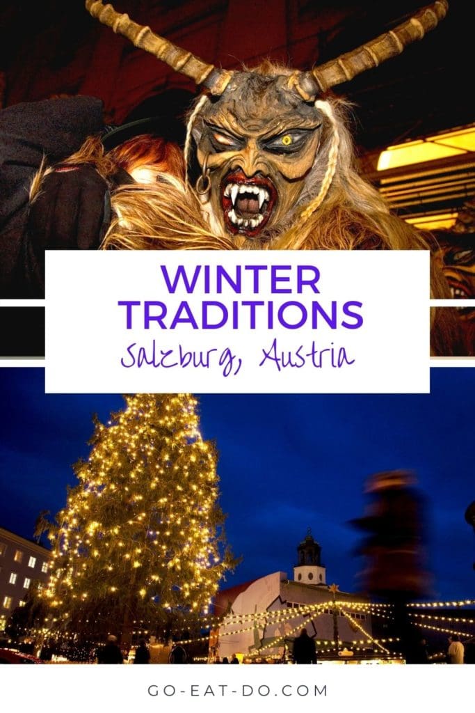 Pinterest pin for Go Eat Do's blog post about winter traditions in Salzburg, Austria.