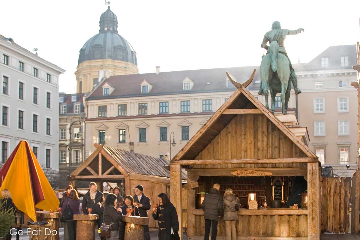 Stalls at the Munich Medieval Christmas Market on Wittelsbacherplatz.