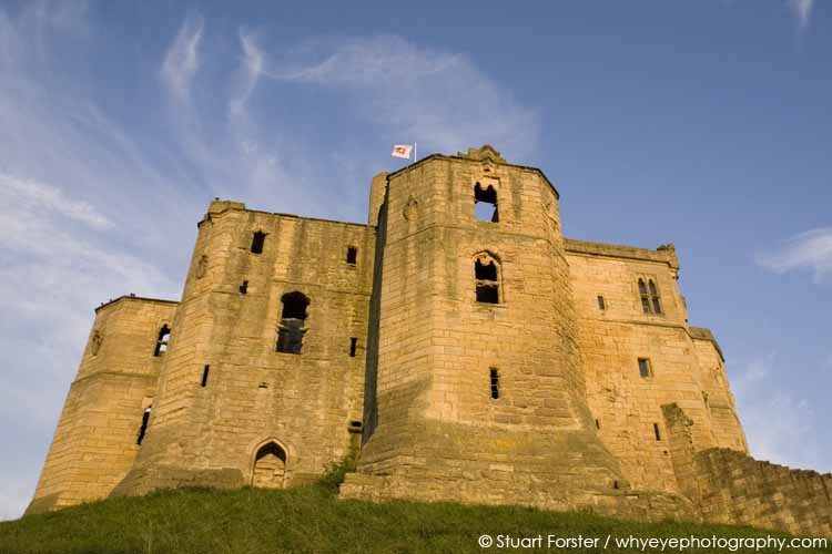 Warkworth Castle on a sunny spring day in Northumberland, England