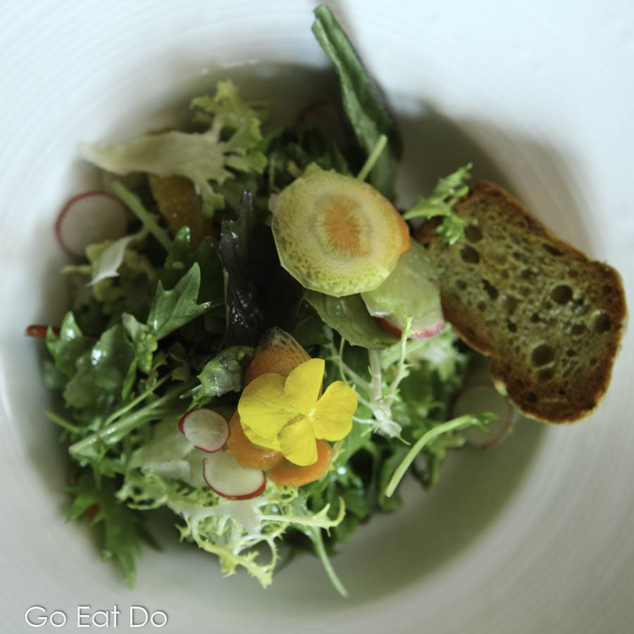 A green leaf salad served at the Max on One restaurant at the Jumeirah Frankfurt hotel