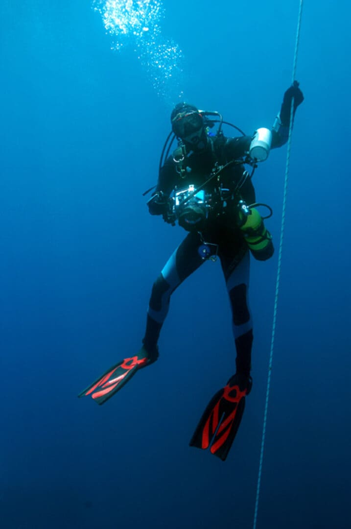 A diver in the Atlantic Ocean in water off Peniche during Haliotis-led scuba diving in Portugal 