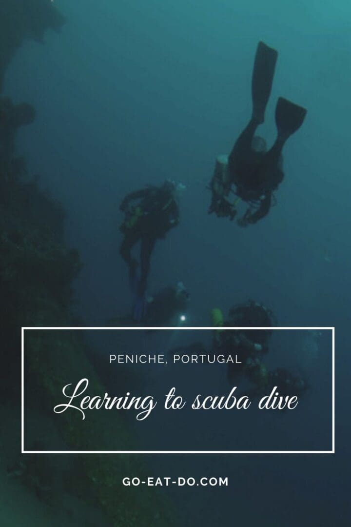 Pinterest Pin for Go Eat Do's blog post about learning scuba diving in Portugal, getting a PADI Open Water Diver certificate at Peniche and diving in the Berlengas Islands