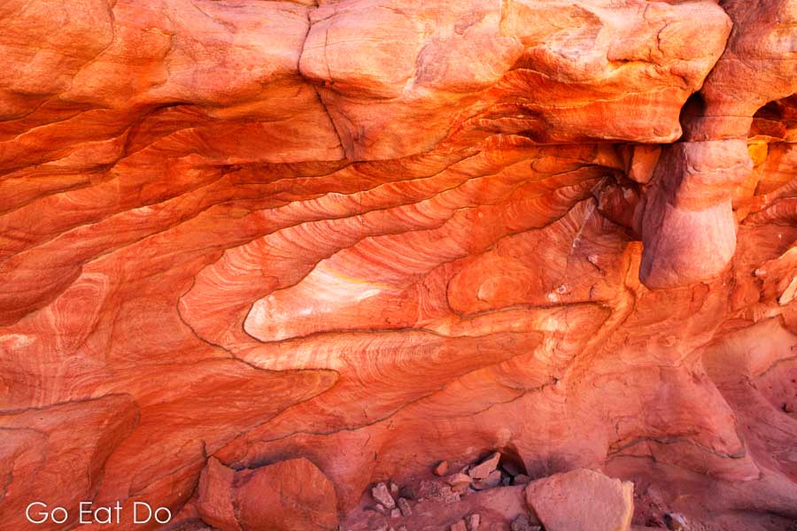 Colourful, mineral deposit rich in rocks within the Colored Canyon on the Sinai Peninsula in Egypt