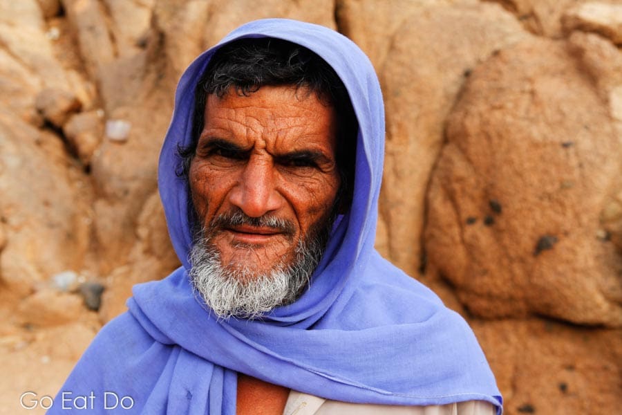 Face of a Bedouin man in the Sinai Desert close to the Egyptian holiday resort of Sharm el Sheikh