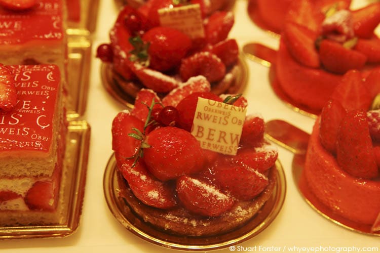 Strawberry based desserts at the Oberweis patisserie in Luxembourg.