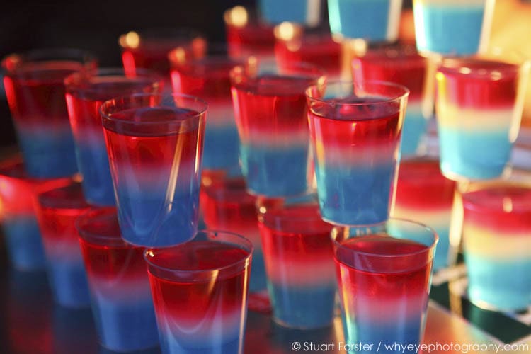 Shot glasses in national colours stacked up on Luxembourg's National Day