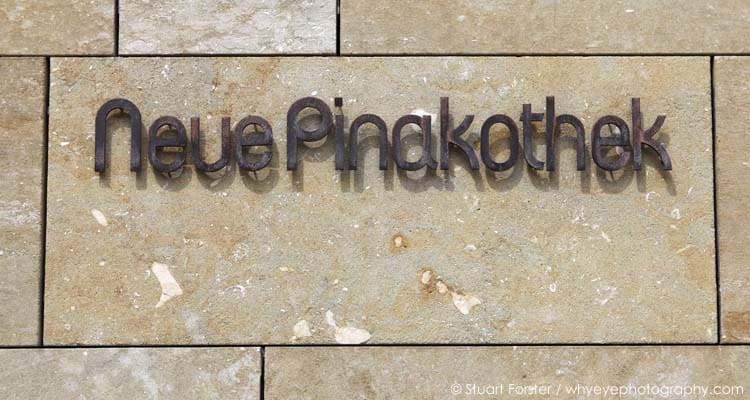 Sign for the Neue Pinakothek art museum in the Kunstareal museum quarter of Munich, Germany