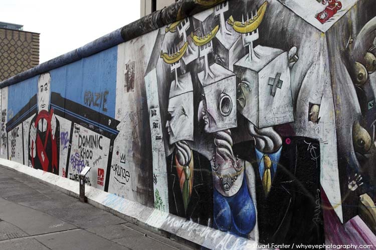 Artwork on the East Side Gallery, the longest retained section of the Berlin Wall (Berliner Mauer) in Berlin, Germany
