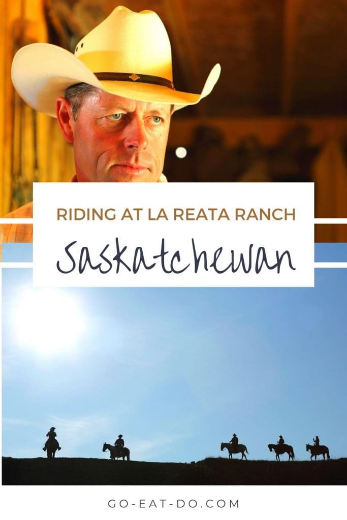 Pinterest pin for Go Eat Do's blog post about horse riding at La Reata Ranch in Saskatchewan, Canada