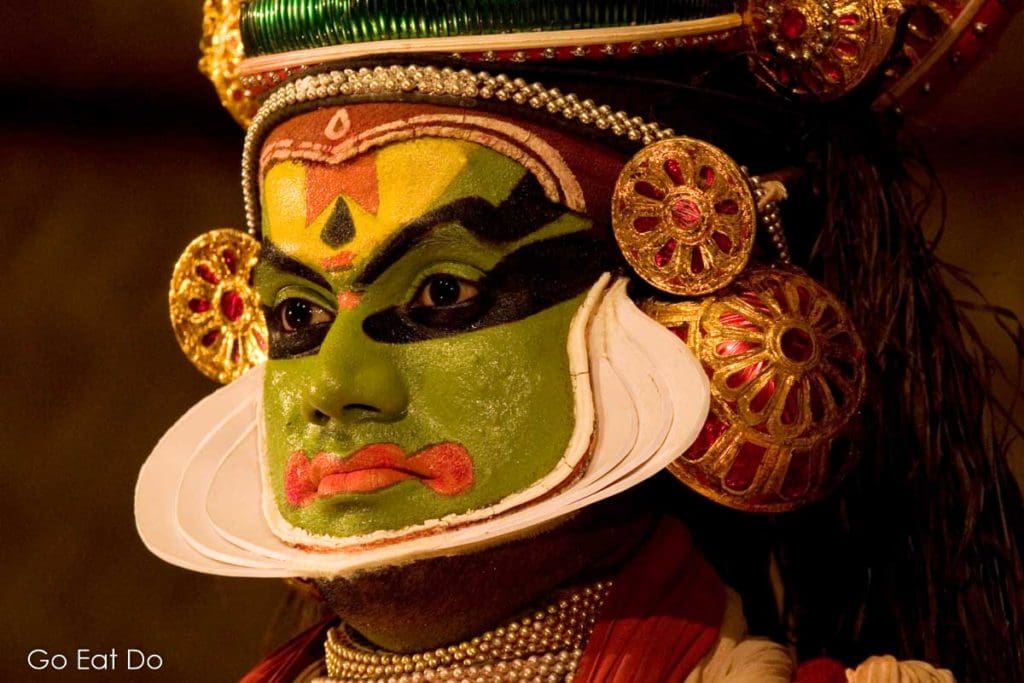 Kathakali performer in Kerala, India.