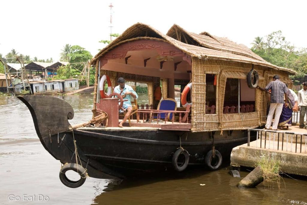 People houseboating in Kerala, India.