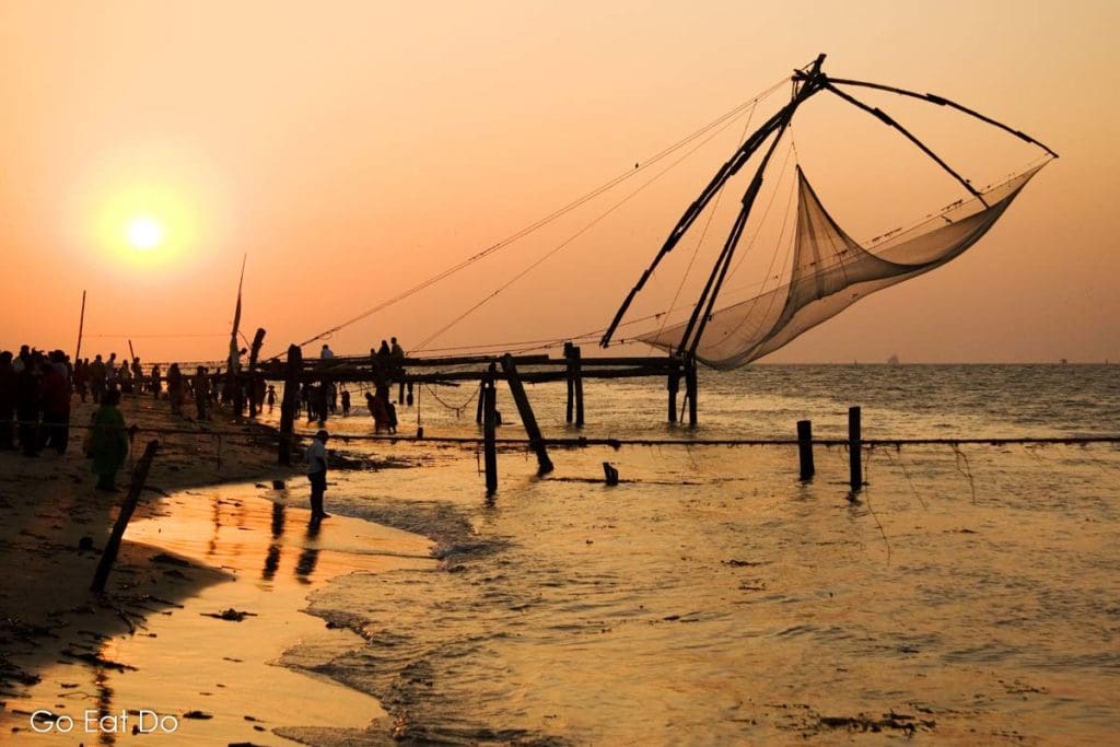 The Chinese fishing nets are one of the key landmarks viewable while houseboating in Kerala.