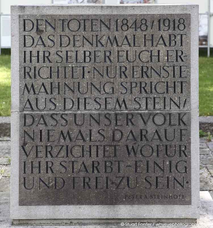 Inscription on the memorial erected in 1948 at the Cemetery of the March Revolution (Friedhof der Märzgefallenen) in Berlin, Germany