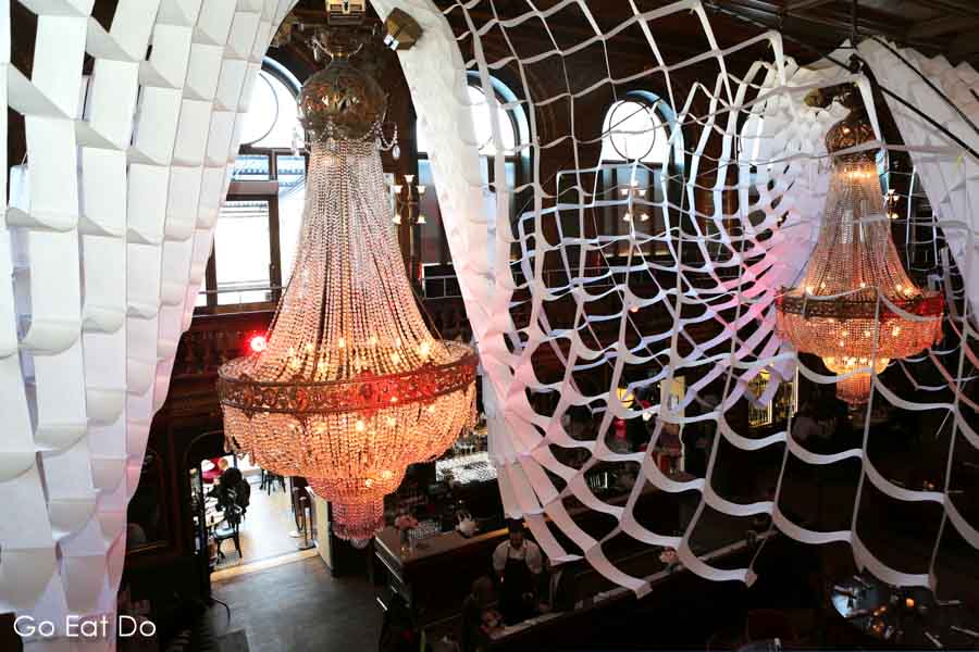 Chandelier hanging in the upscale Berns Hotel in Stockholm, Sweden