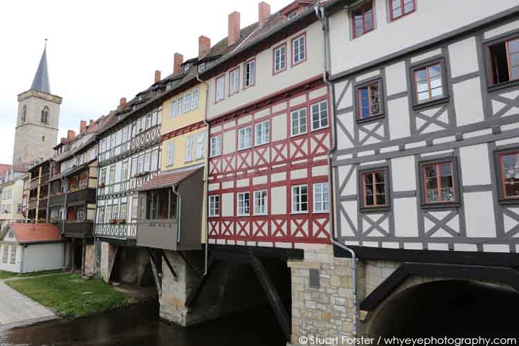 Half-timbered houses on the Krämerbrücke, the Merchants Bridge, in Erfurt, Germany