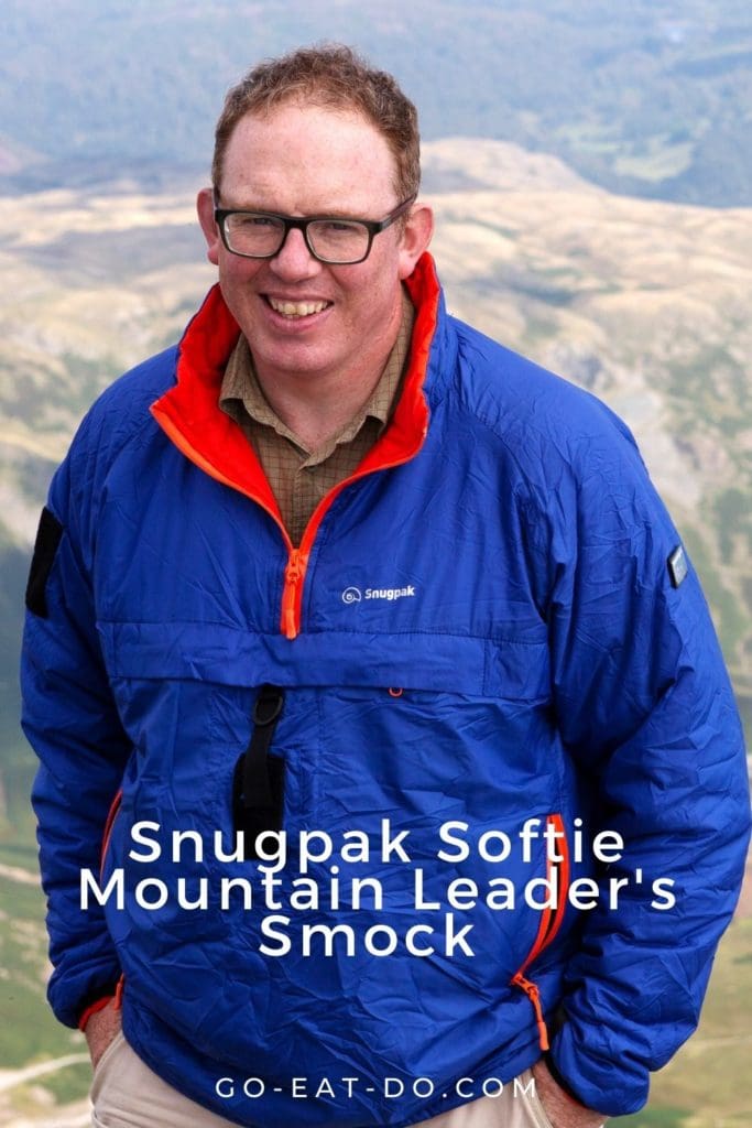 Pinterest pin for Go Eat Do's review of a Snugpak Softie Mountain Leader's Smock