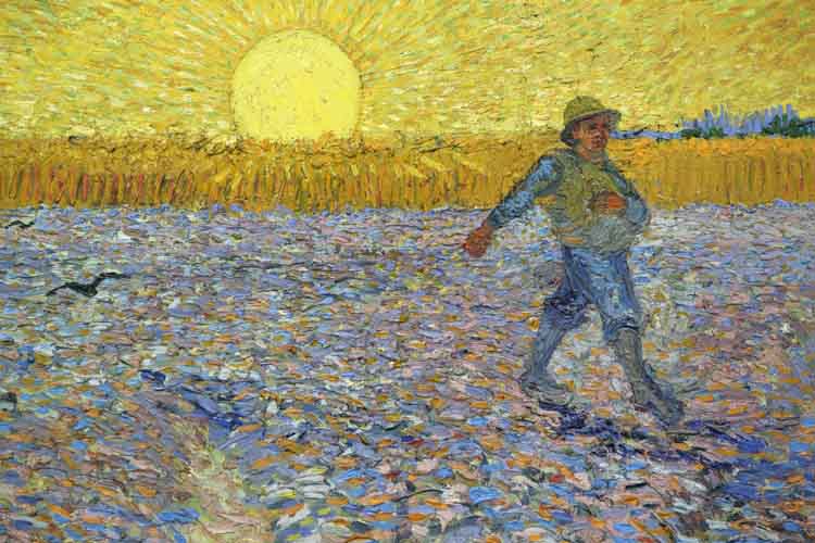 A detail from Vincent van Gogh's painting 'The Sower' at the Kröller-Müller Museum at Otterlo in the Netherlands