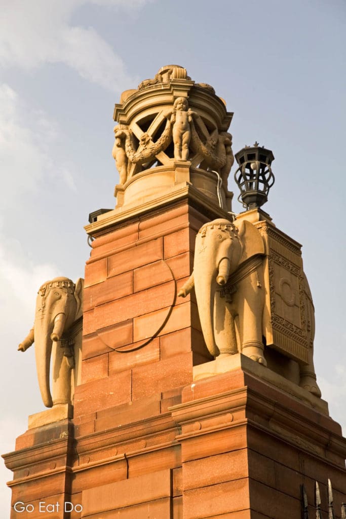 Elephant gateposts on the Herbert Baker designed Secretariat Building in New Delhi, the capital city of India.