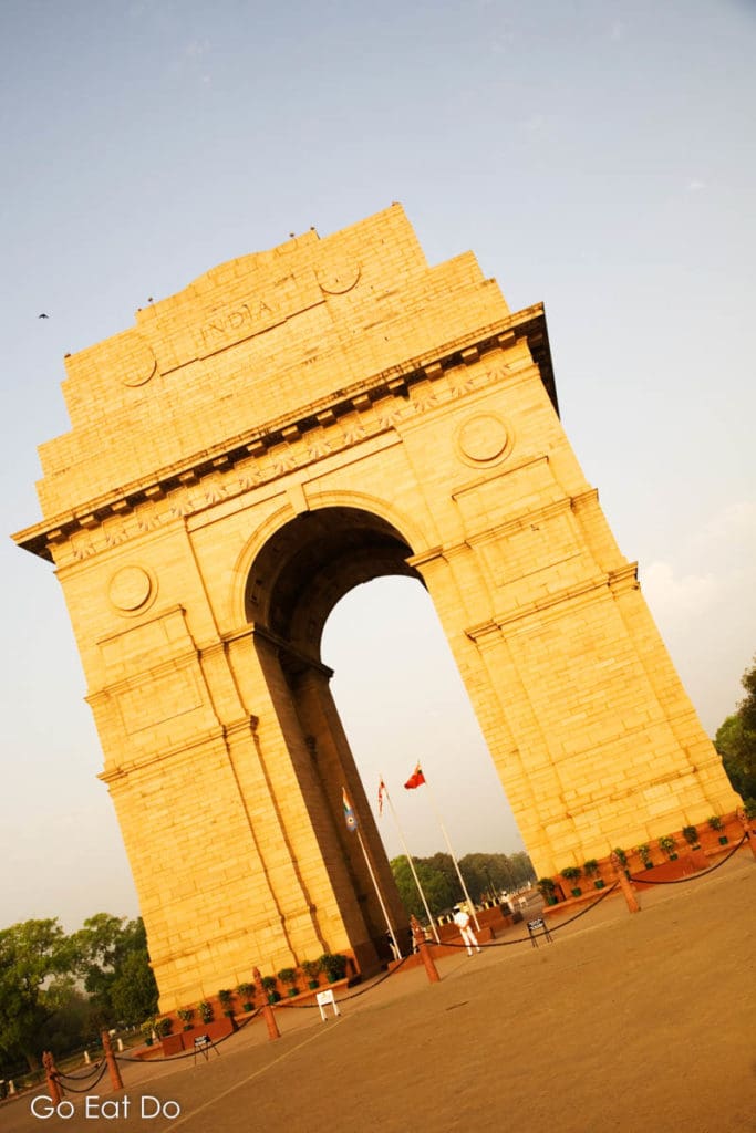 Off-kilter view of India Gate, designed by Sir Edwin Lutyens and unveiled as the All India War Memorial, one of the key landmarks in New Delhi