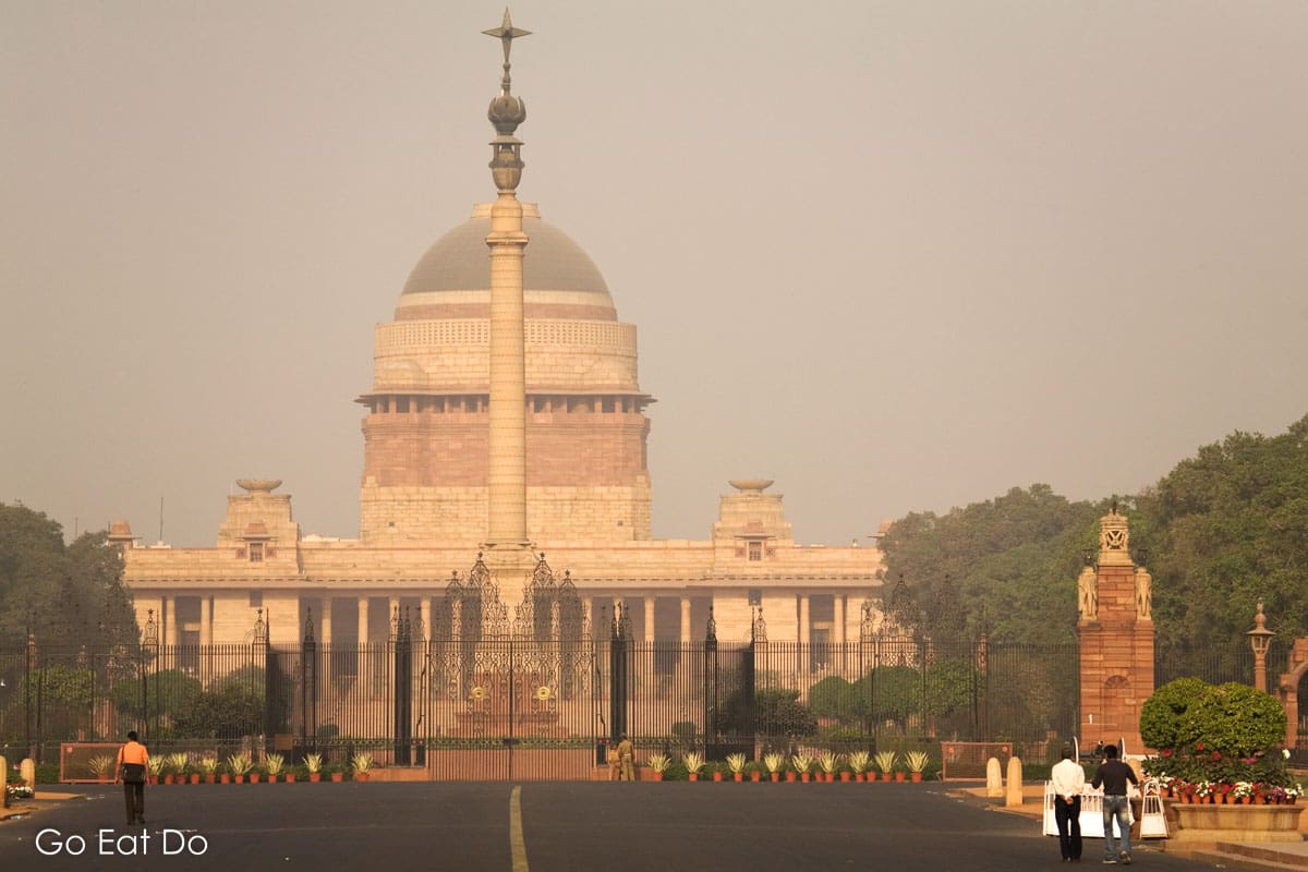 The Jaipur Column in front of the Rashtrapati Bhavan, the official residence of the President of India in New Delhi