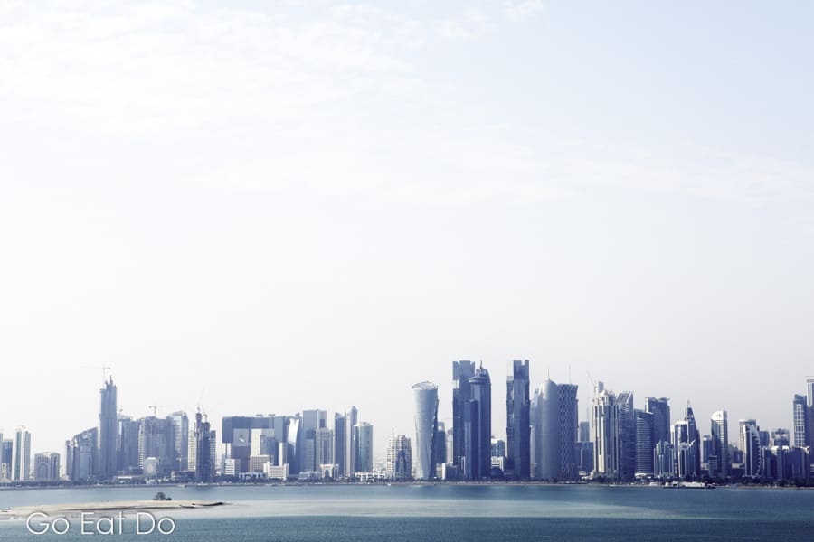 Contemporary skyscrapers forming an urban skyline at Doha, Qatar