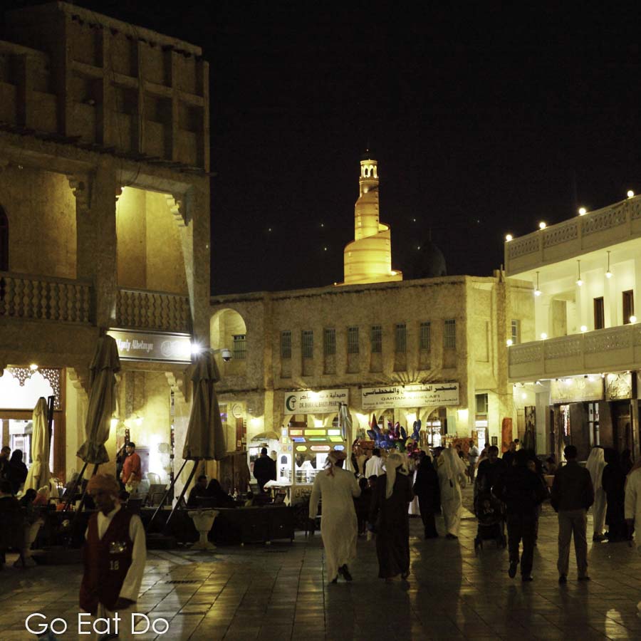 People at the Souk Waqif after nightfall in Doha, Qatar