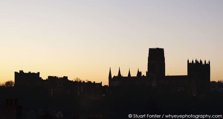 Silhouettes of Durham Castle and Durham Cathedral, the location of a later version of Magna Carta, at daybreak