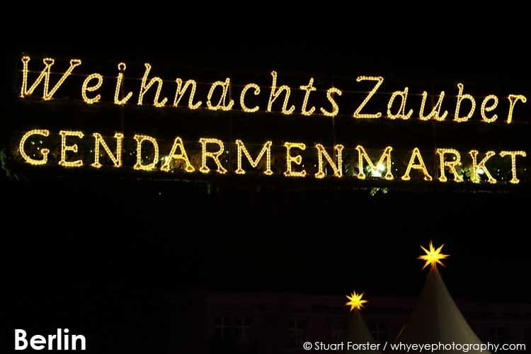 Sign for the WiehnachtsZauber Christmas market at the Gendarmenmarkt in Berlin, Germany