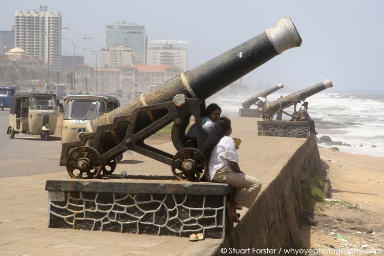Cannons by the sea shore at Galle Face Green in Colombo, Sri Lanka