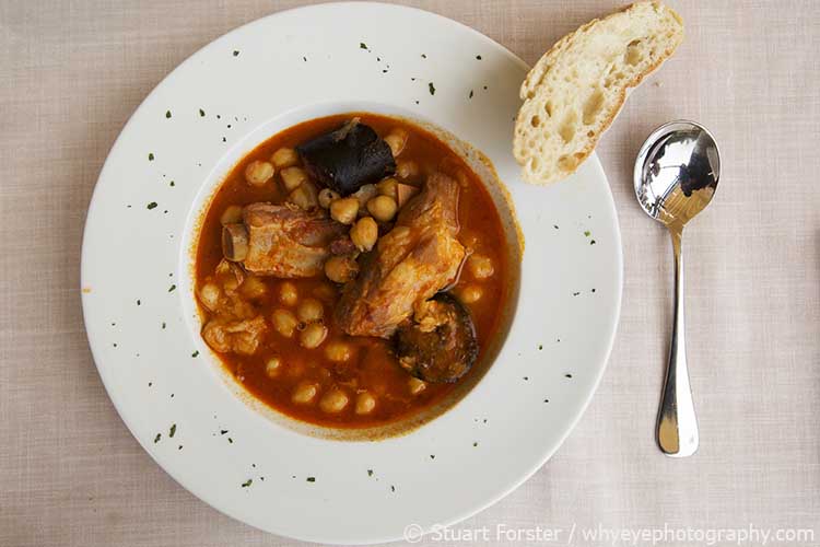 Garbanzas stew, a traditional delicacy made with beand and pork, served Tenerife, Spain