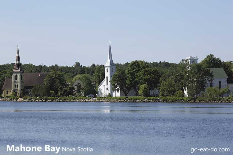 The three churches at Mahone Bay in Nova Scotia, Canada.