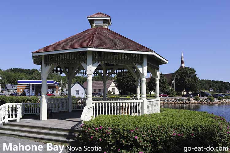 The waterfront bandstand on a sunny day at Mahone Bay in Nova Scotia, Canada