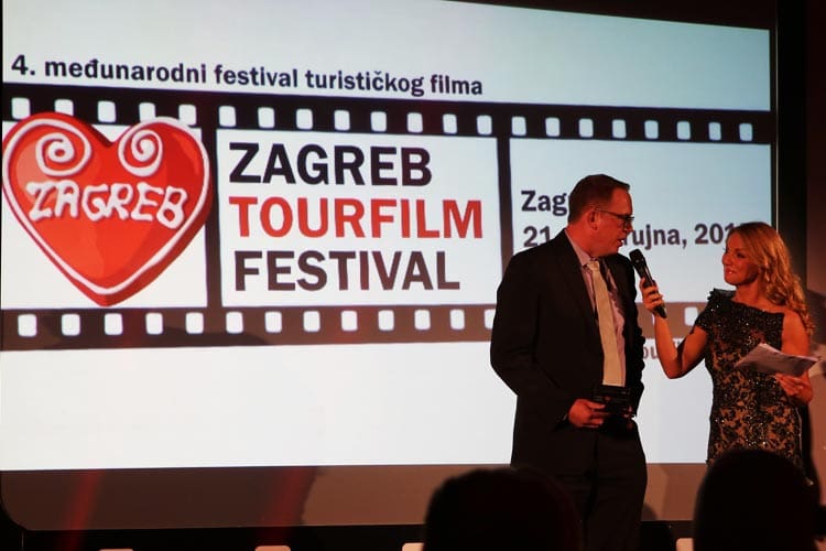 Travel writer Stuart Forster, president of the jury, during the awards ceremony at the 2015 Zagreb Tourfilm Festival in Zagreb, Croatia