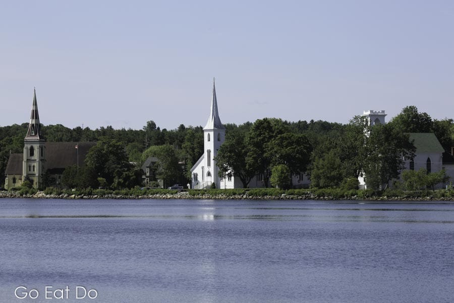 View of the three churches at Mahone Bay in Nova Scotia, Canada