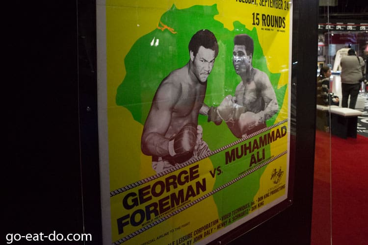 Poster for the Rumble in the Jungle between George Foreman and Mohammed Ali I on display at the I Am The Greatest: Muhammad Ali exhibition at the O2 in London, England