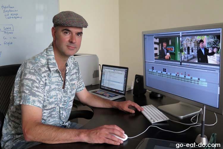 Filmmaker Julian McDonnell of Joolz Guides at work editing a video