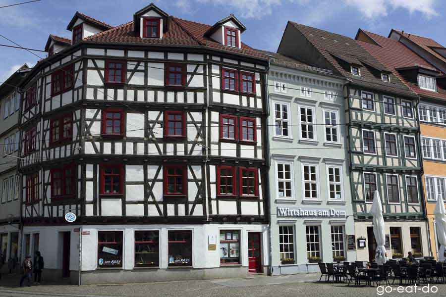 Buildings around Domplatz (Cathedral Square) in Erfurt, Germany. 