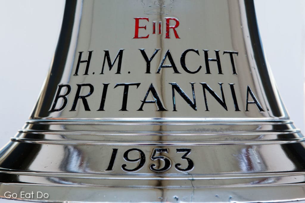 Shining bell on HM Yacht Britannia at Leith in Edinburgh, Scotland.