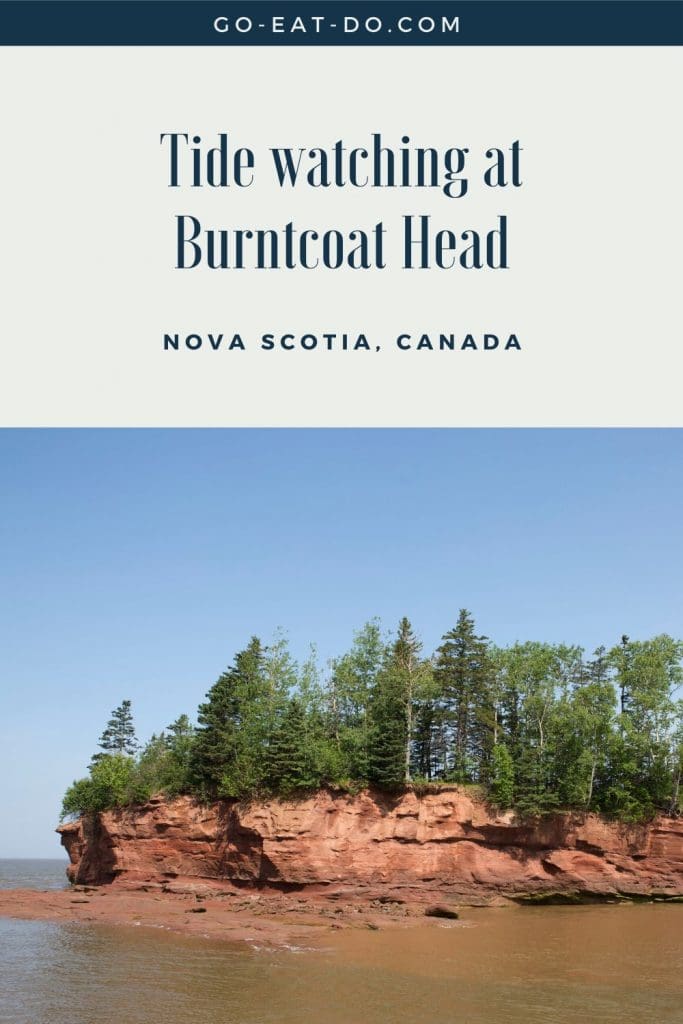 Pinterest pin for Go Eat Do's blog post about tide watching at Burntcoat Head in Nova Scotia, Canada