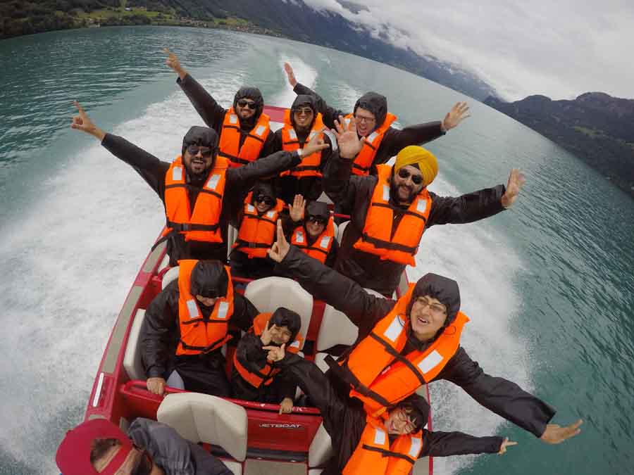 Group photo from Jetboat Interlaken in Switzerland