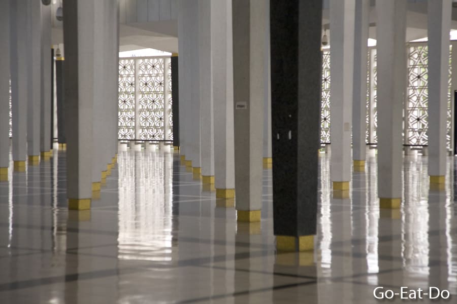 Reflectons on the floor of the National Mosque of Malaysia in Kuala Lumpur