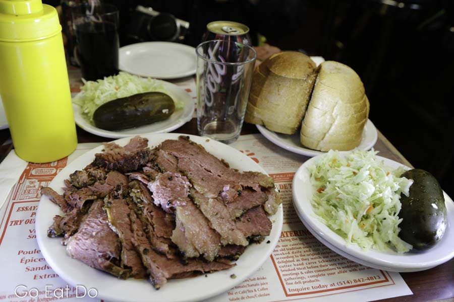 Smoked meat served at Schwartz's deli in Montreal's Mile End district
