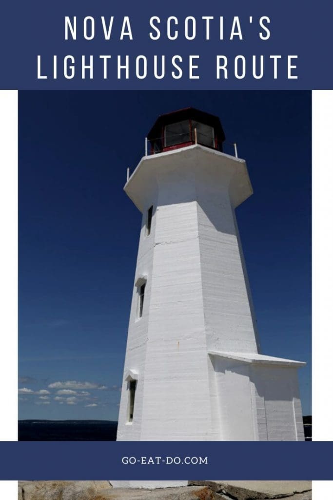 Pinterest pin to Go Eat Do's blog post for Novia Scotia's lighthouse route