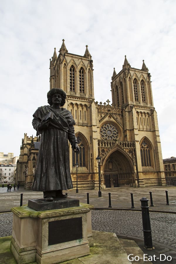 Statue of Rajah Rammohun Roy outside of Bristol cathedral.